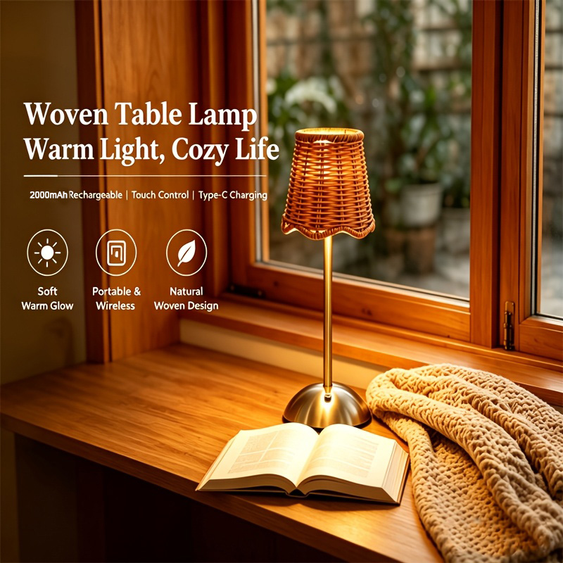 Lighting Design Decor - Lámpara de Mesa de Ratán Tejido