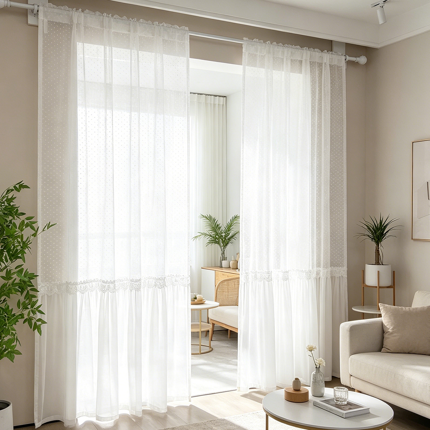 Lighting Decoration Ideas - Cortina Transparente Romántica Francesa con Estampado