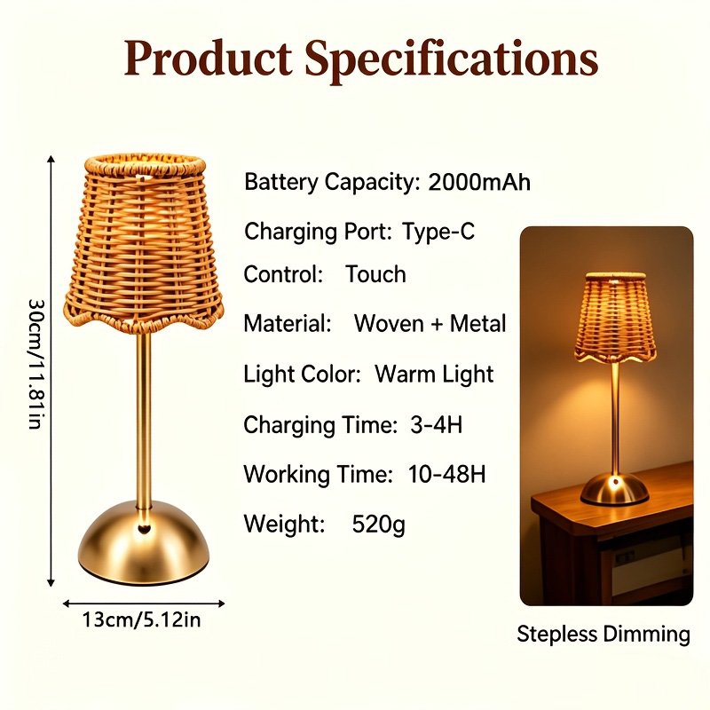 Lámpara de Mesa de Ratán Tejid - Lighting Design Decor reseña y precio